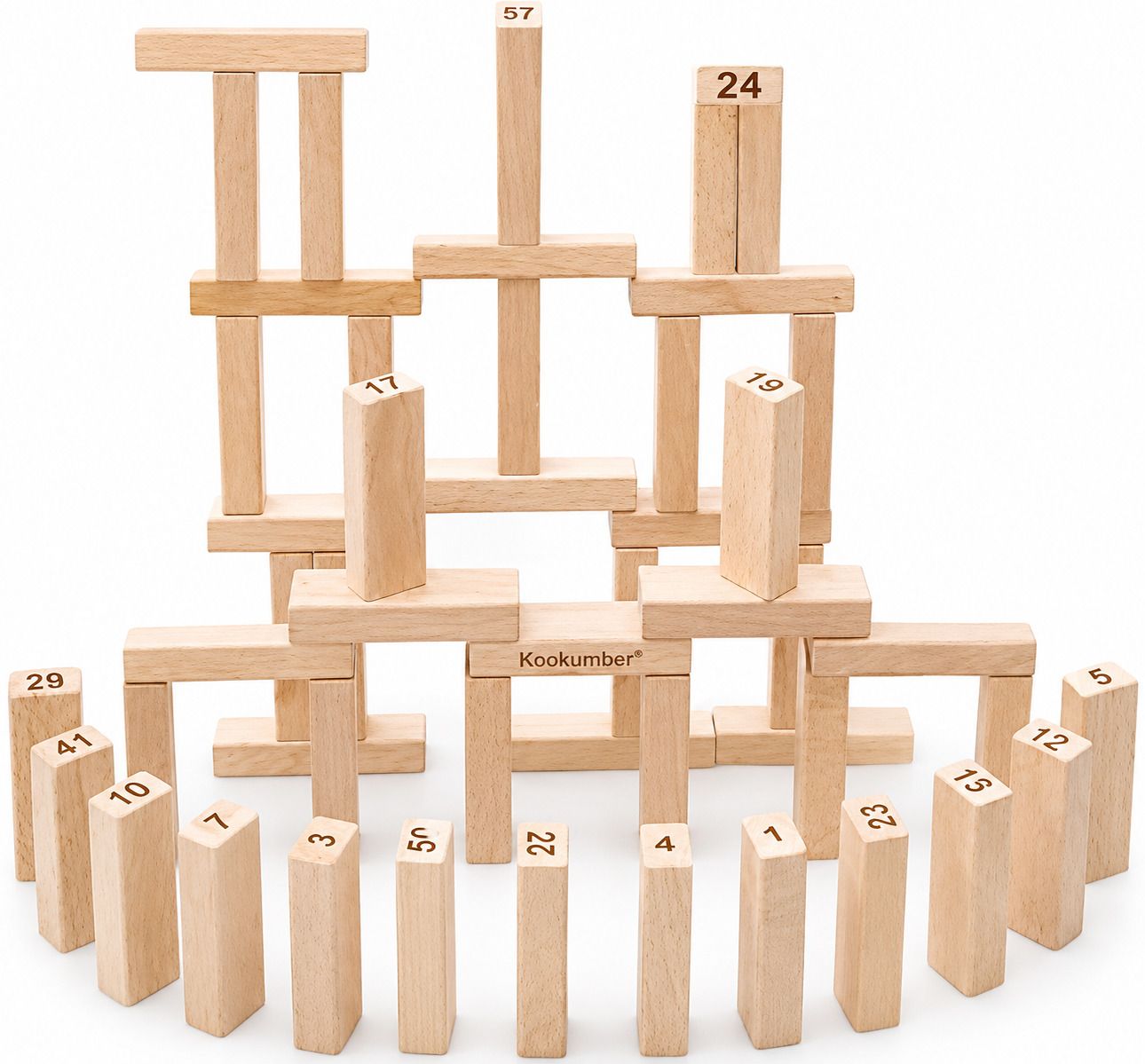kookumber Wooden Tumbling Tower Block Stacking Game with Dice| 54 Pcs-picture-14