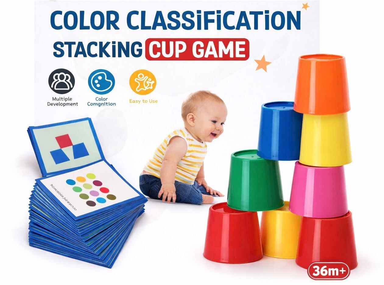 Glass Stacking Cup Cards with Plastic Chips Montessori Educational Toy-image-1