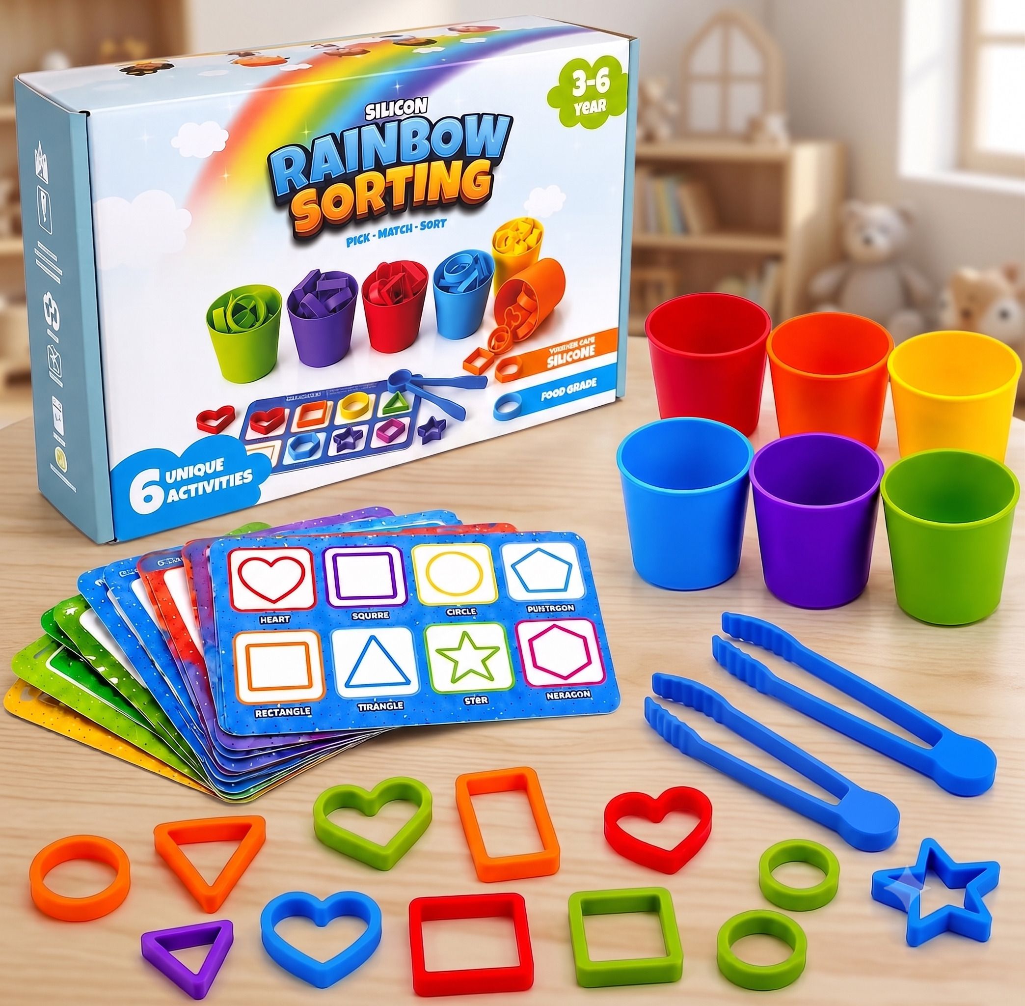 sthofy Kids Educational Toy Set with Cups, Shapes & Cards Stacking Toys-picture-31