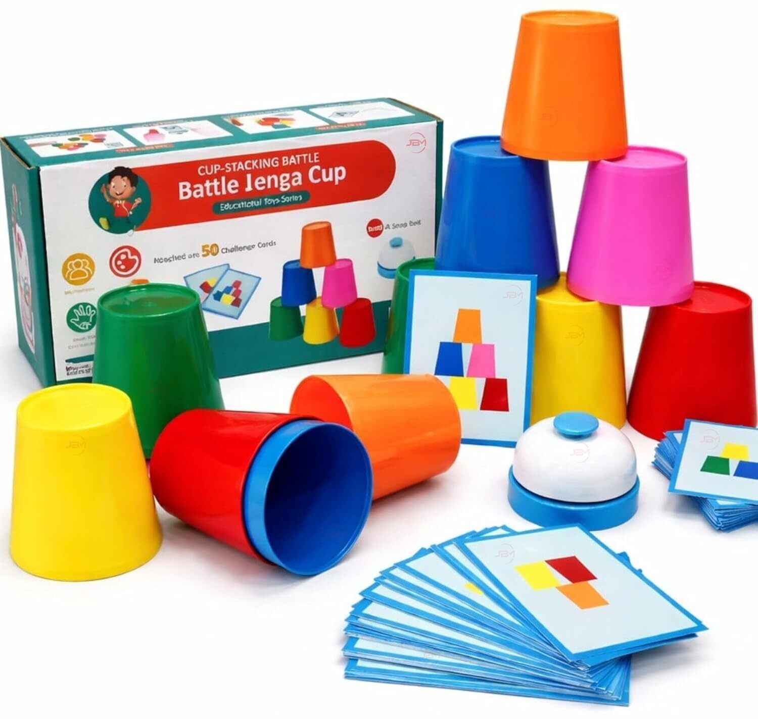 Fast Stacking Cups Game for Kids Color Pattern Cards Bell-image-26