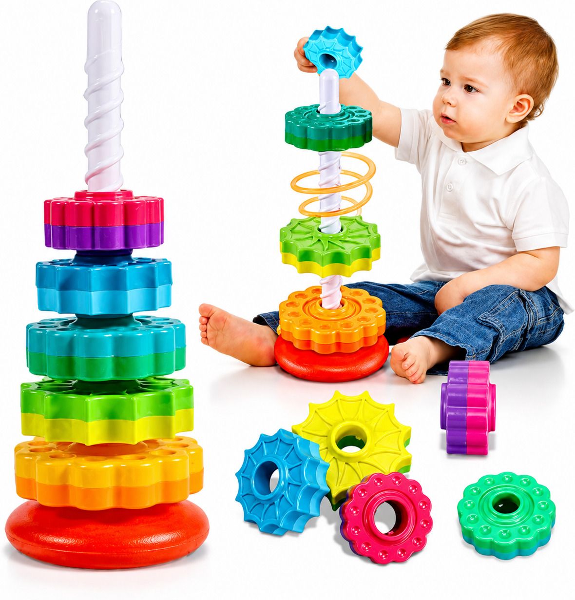 nivzo Baby Spinning Ring Stacker Toy | Montessori Learning Toy for Toddlers-picture-3