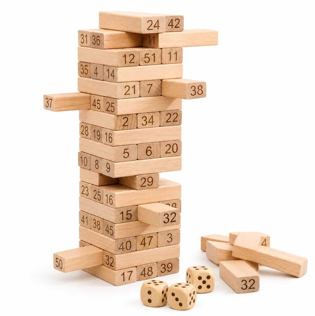 rabbitribe Wooden Jenga Tower Game with Dice | 54pcs Wooden Blocks | Balance Stacking Game-picture-24