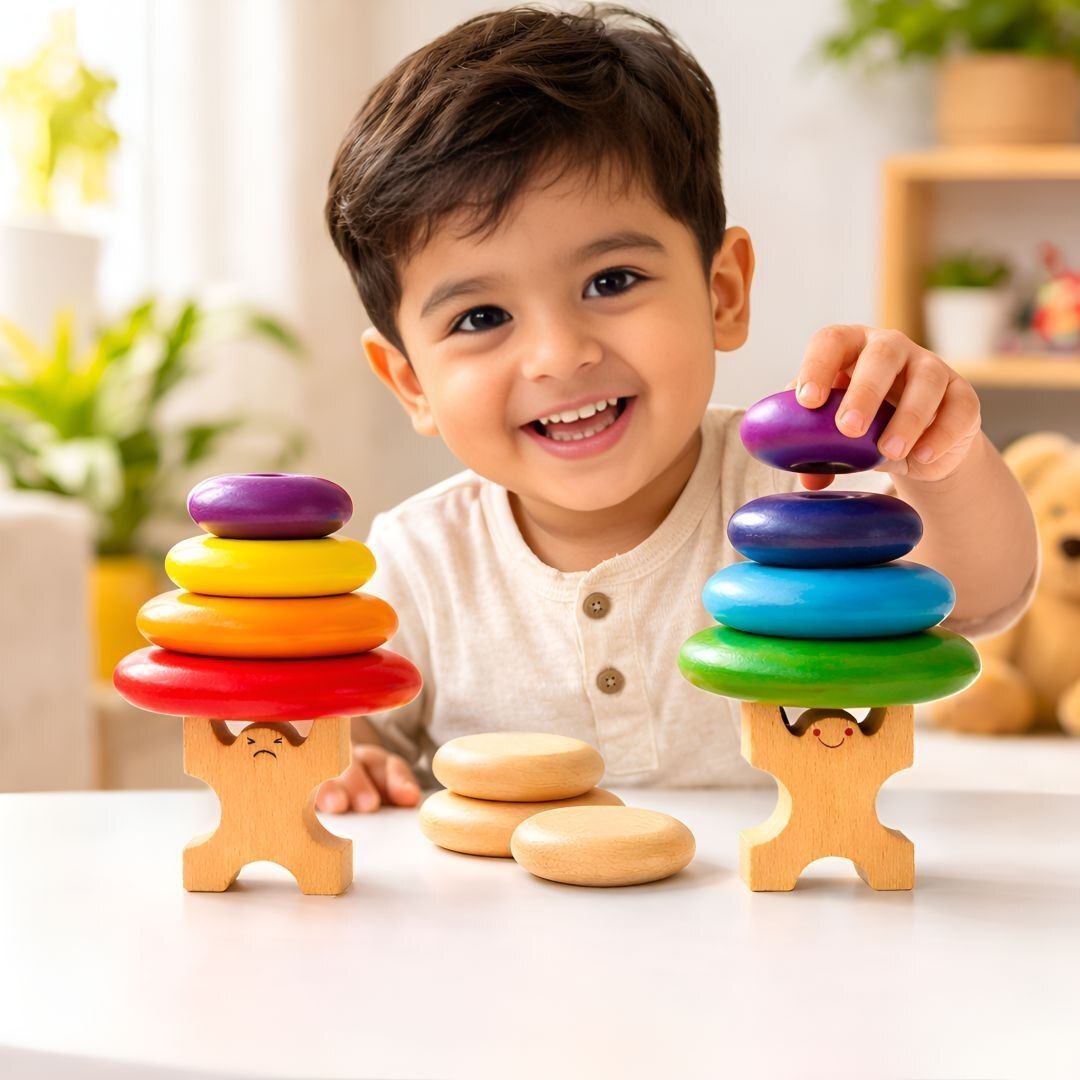 Wooden Rainbow Stacking Toy with Character Figures for Toddlers-image-6