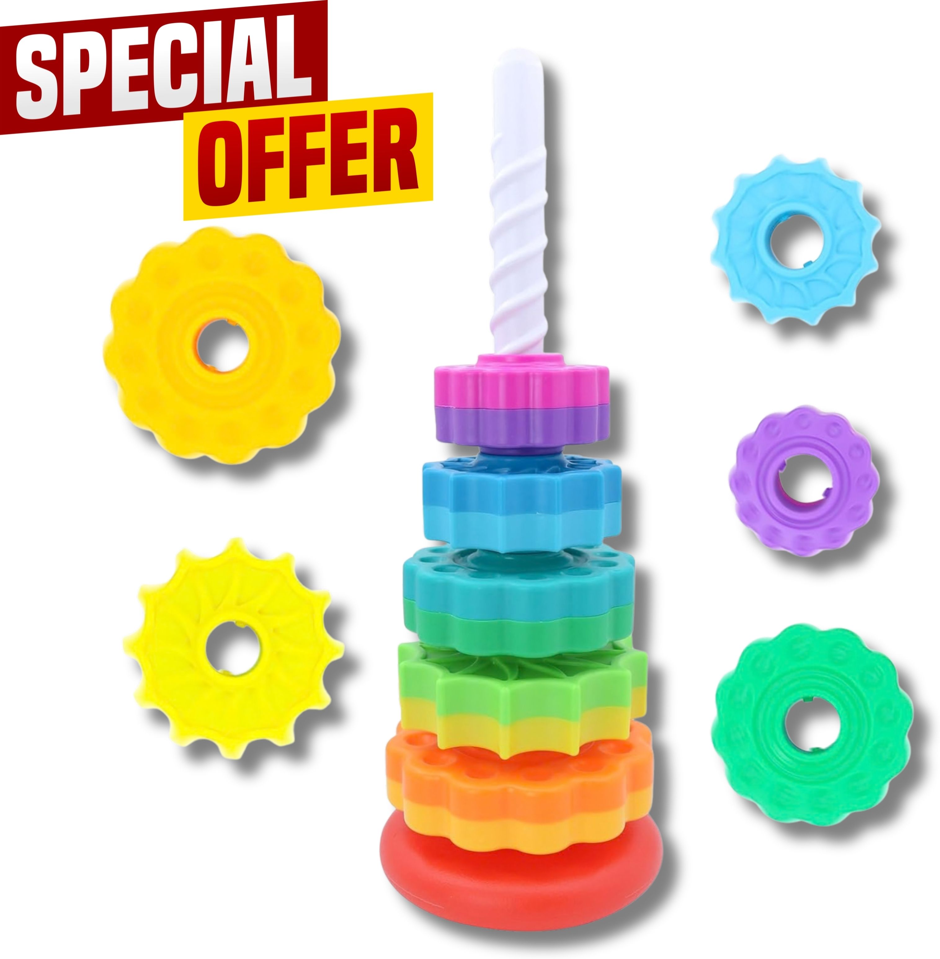 glenston Rotating Stacking Rings Tower Toy Motor Skills Learning Educational Toy for Kids-picture-33