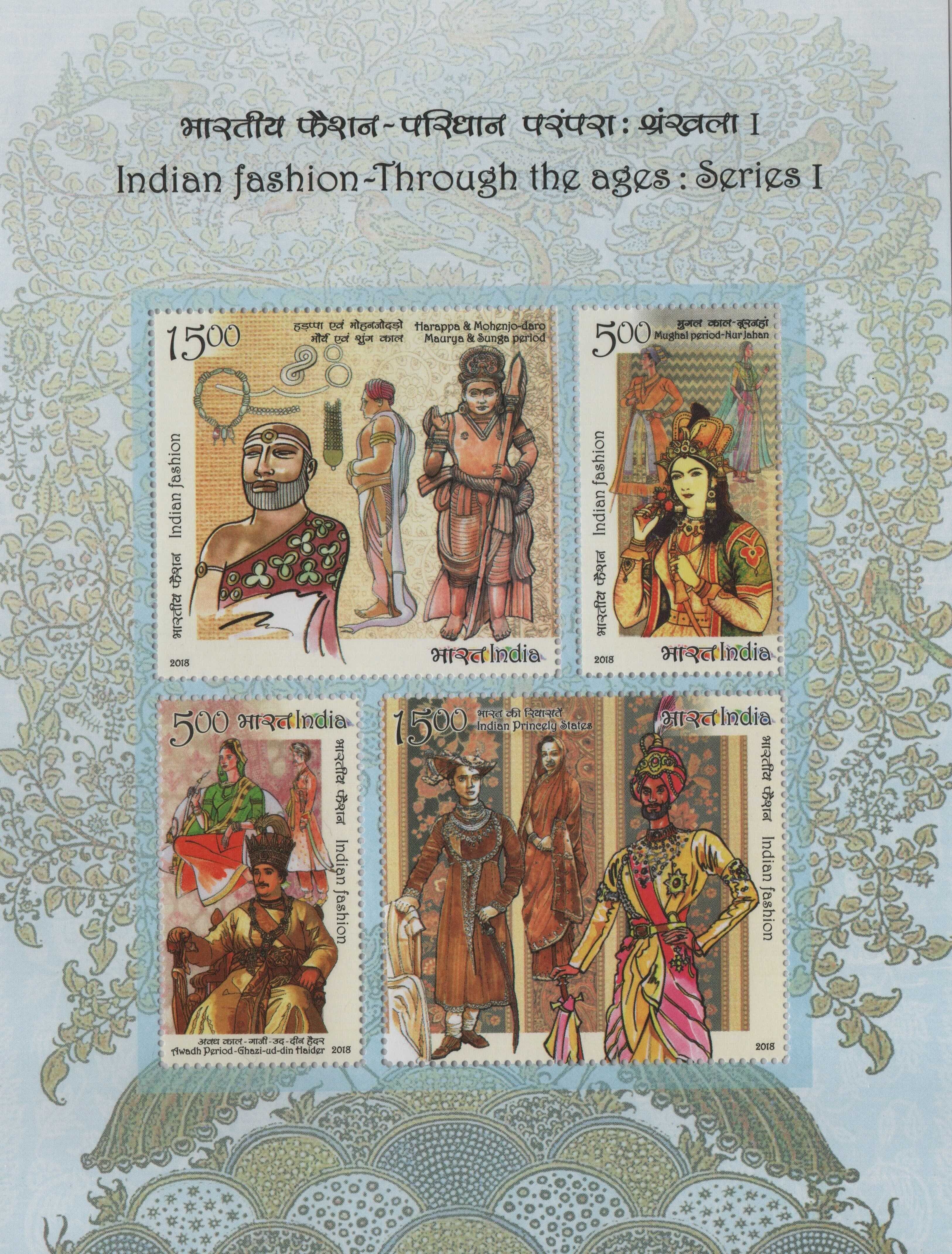 2018, Indian Fashion-Through the Ages Series 1 Miniature Sheet Stamp(31st Dec) Stamp Page Sheet-image-5