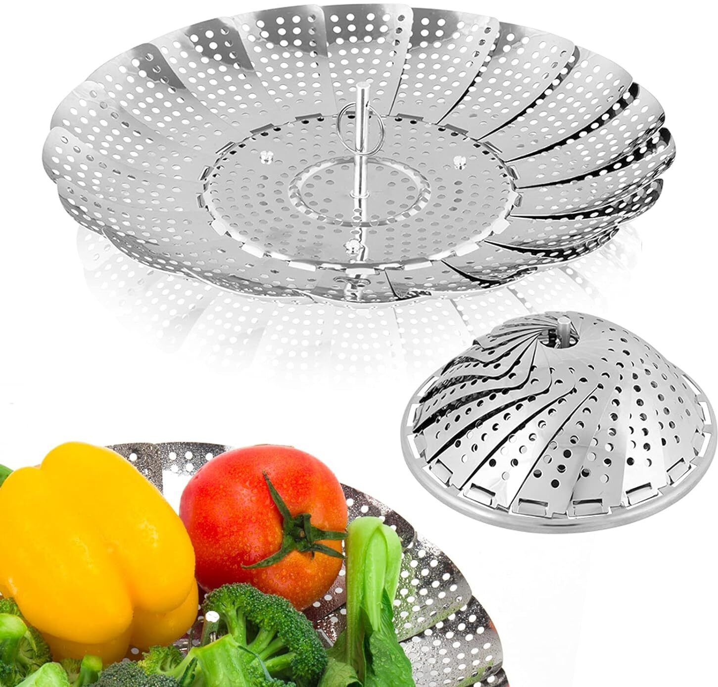 Vegetable Steamer Basket Punching Food Drain Bowl Foldable Steamer for Cooking NA Pan 23 cm diameter 1 L capacity-image-22
