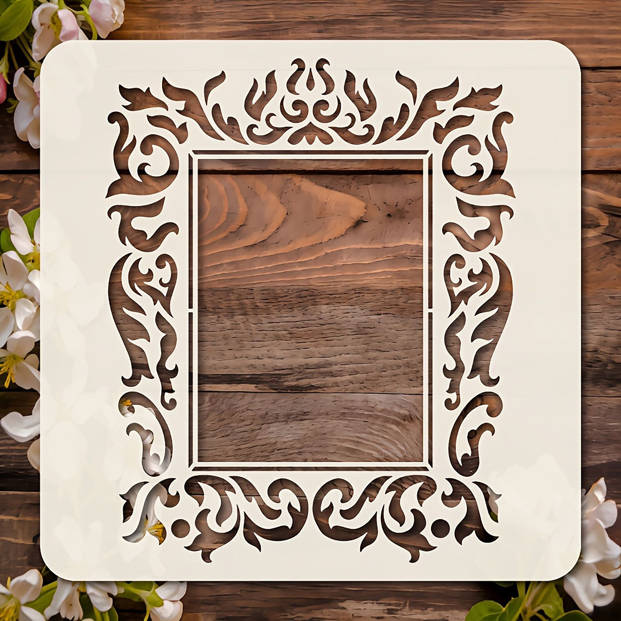 intricate floral scroll design stenci vintage floral scroll frame painting reusable ornate floral border Stencil-image-31