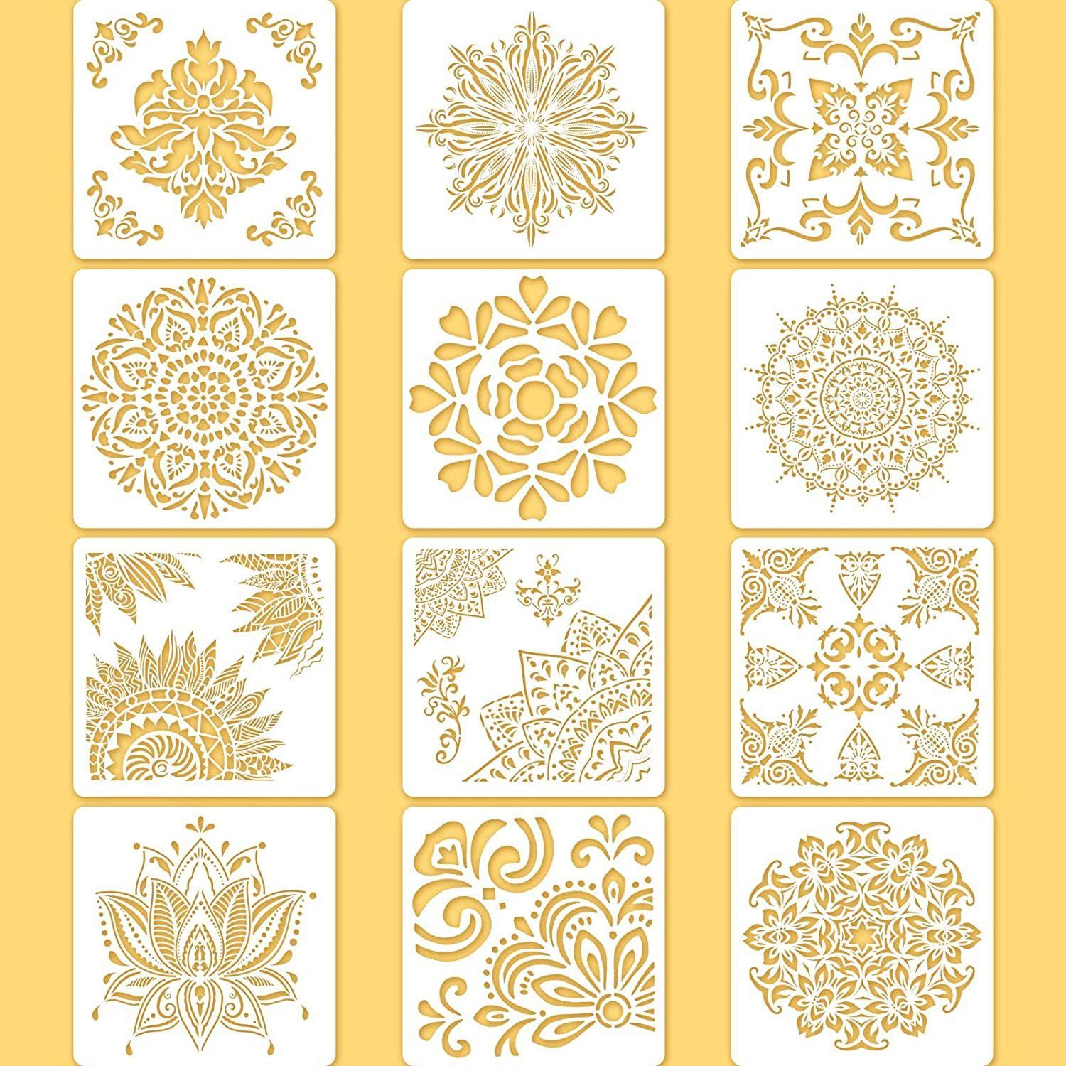 12 Pieces 12 x 12 Inch Large Reusable Stencil Mandala Stencil Laser Cutting Pain ting Template for Floor Wall Tile Fabric Furniture Stencils Painting Art & Craft Stencils Stencil-image-7