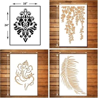 flexishine decor (Size:- 16X24 Inch) THEME-Damask, Chandelier , Lattice Ribbon AND Geoatryical Suitable For Bedroom, Drawing Room & Office Decoration Modern Home Wall Arts Stencil-picture-24