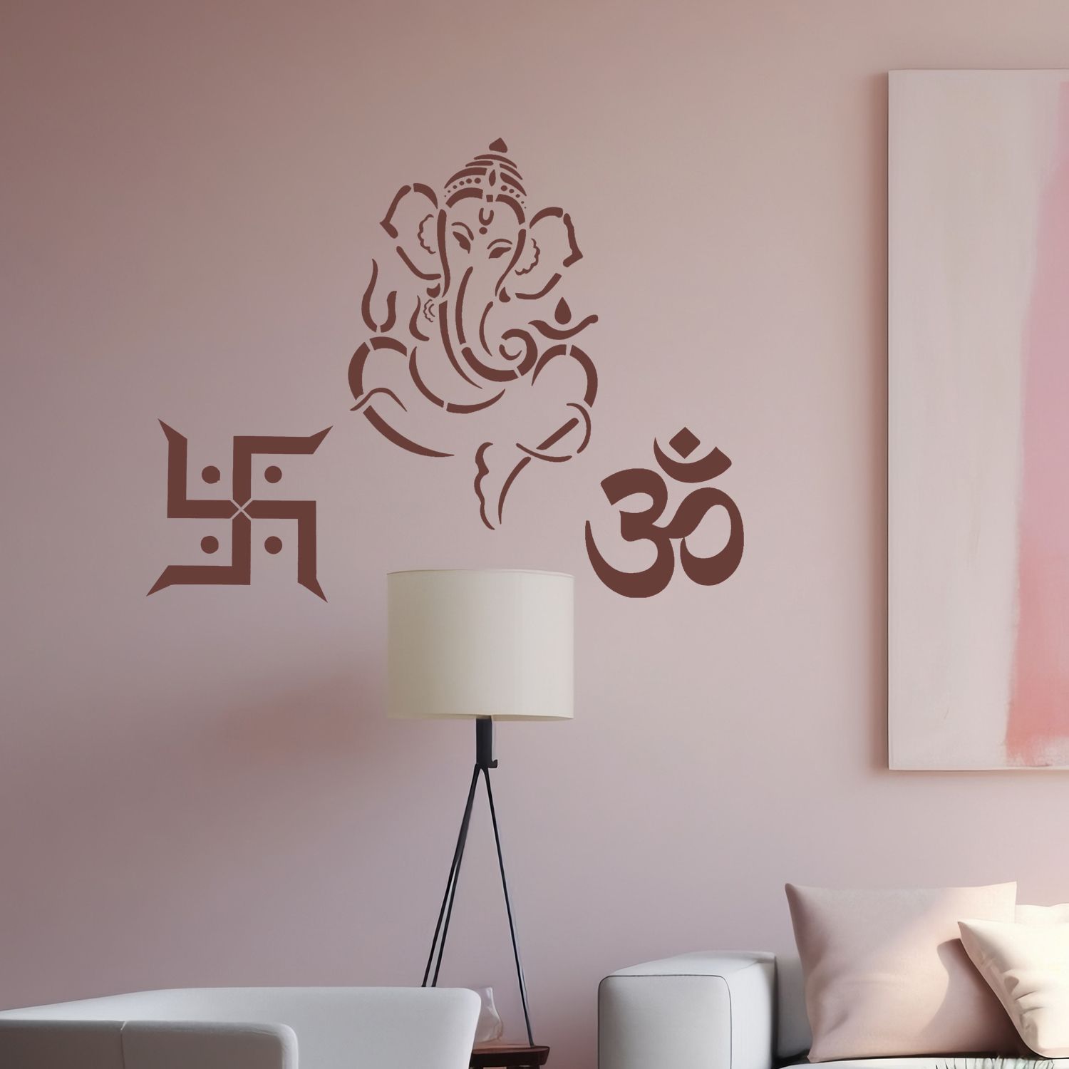Combo Painting Wall Stencils DEVOTIONAL THEME- Auspicious Swastik (13X13 Inch) Evincive Om (13X13 Inch), Lord Ganesh (16X24 Inch) DIY Reusable Design Ideal For Pooja Room, Entrance, School & Office Decoration Stencil-image-13