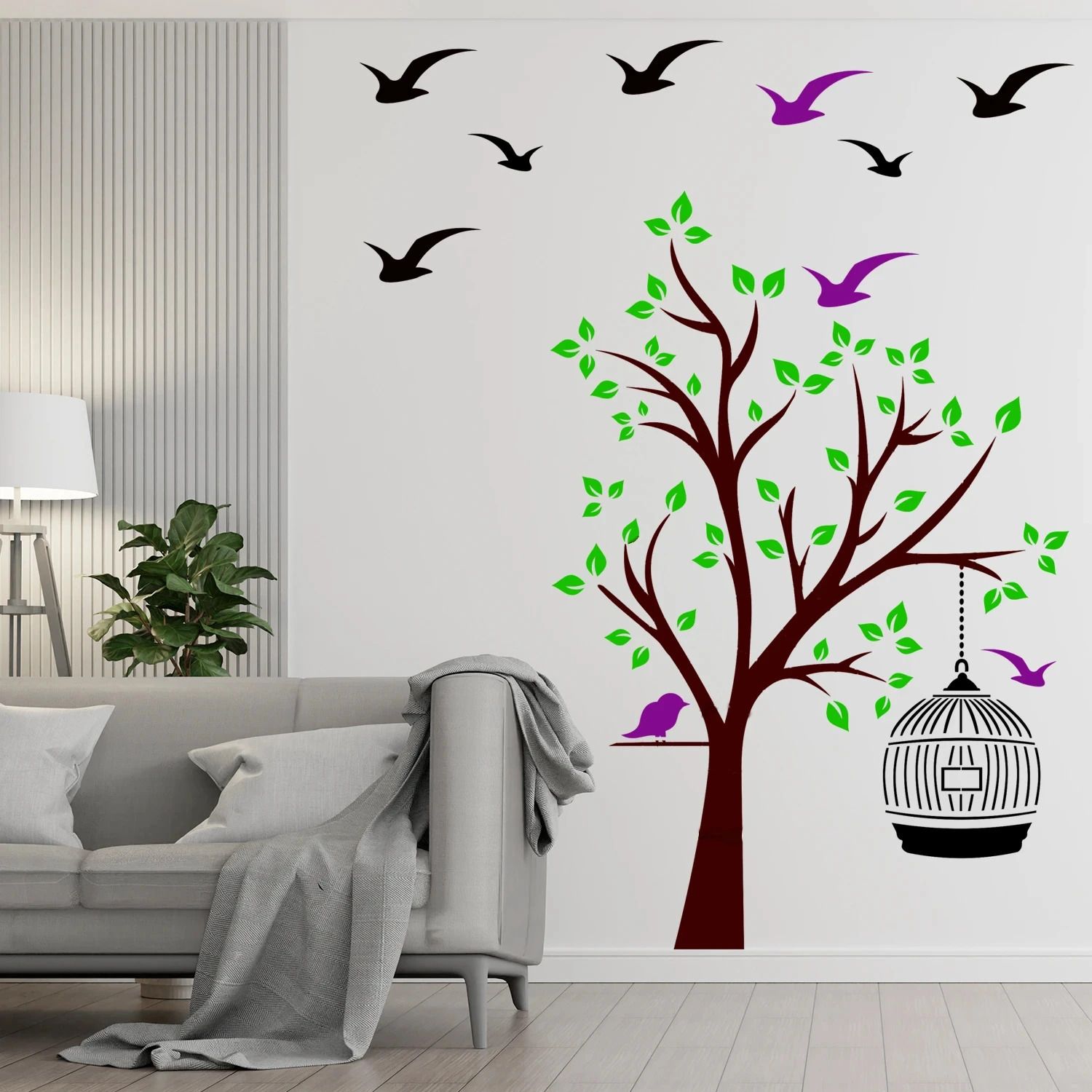 Painting for Wall Stencils (Size:- 24X40 Inch) Theme:- "Tree With Cage" DIY Reusable Painting Design Suitable for Bedroom, Drawing Room, Living Room Wall Stencil-image-13