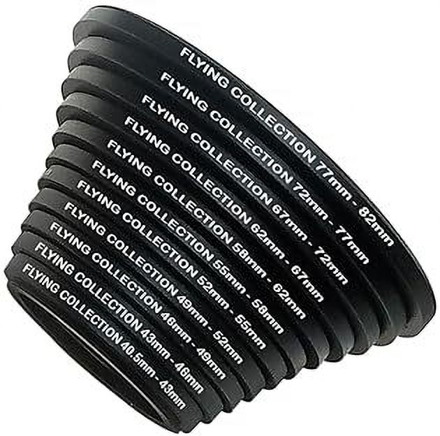 FLYING COLLECTION 40.5-43mm, 43-46mm, 46-49mm, 49-52mm, 52-55mm, 55-58mm, 58-62mm, 62-67mm, 67-72mm, 72-77mm, and 77-82mm [ 40.5mm To 82mm ]Step Up Ring Set Step Up Ring
