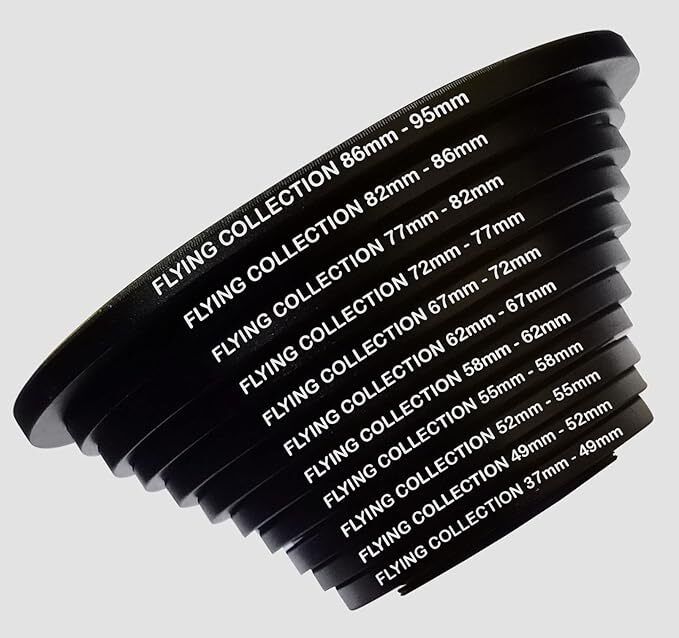 FLYING COLLECTION Step Up Lens Adaptor Ring Set 37-49, 49-52, 52-55, 55-58, 58-62, 62-67 ,67-72, 72-77, 77-82 , 82-86, 86-95, [ 37mm to 95mm] Stepping up Ring Set Step Up Ring
