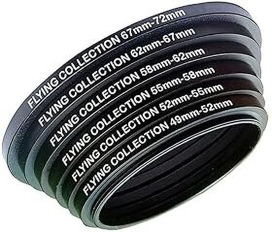 FLYING COLLECTION 49mm to 72mm 62-67mm,67-72mm [ 49mm to 72mm Step Up Lens Filter Ring Set ] Set of 6 Pieces Step Up Ring