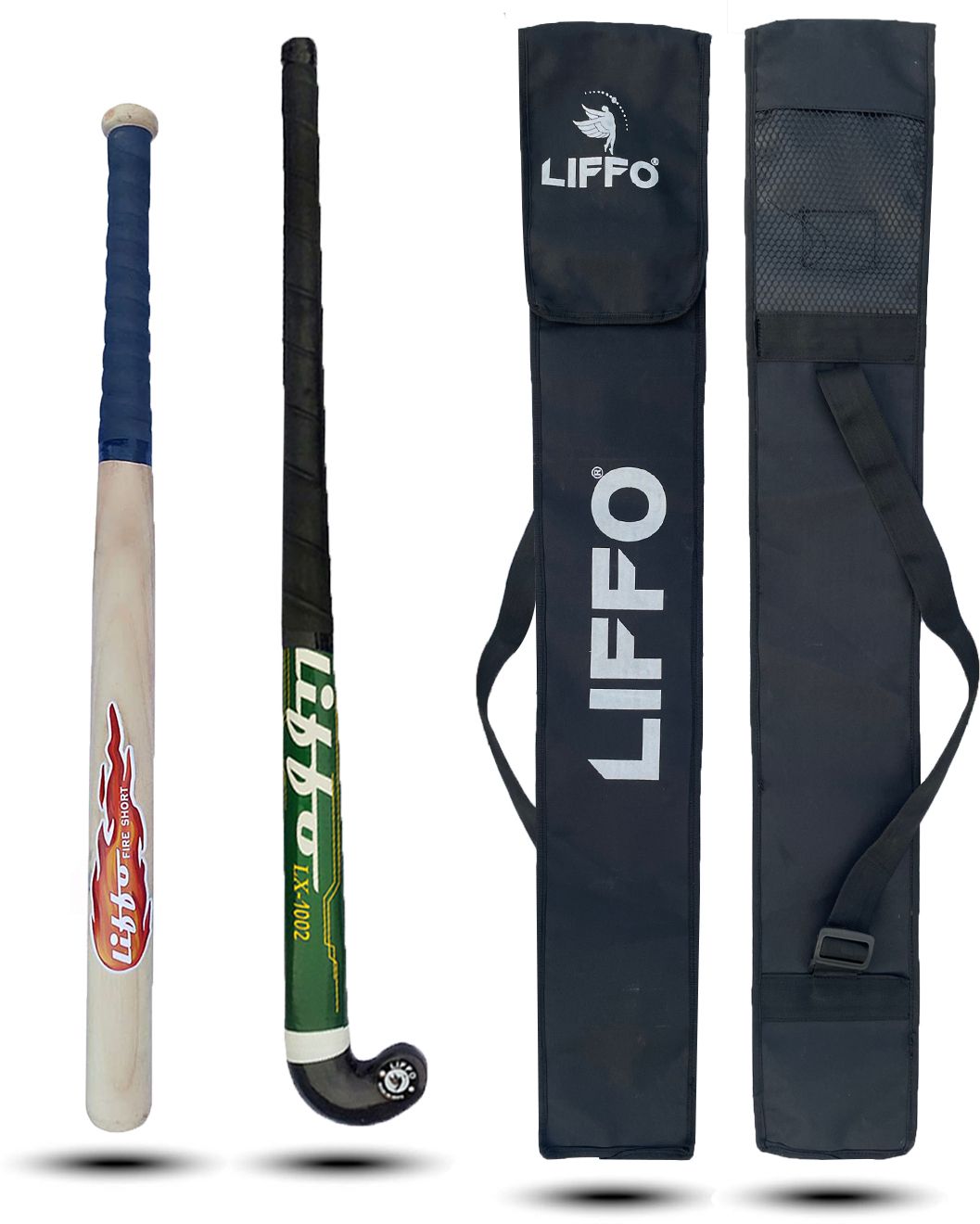 liffo Wooden Baseball bat Heavy Duty with Hockey Stick with Cover (Green) Willow Baseball Bat For 15+ Yrs-picture-22