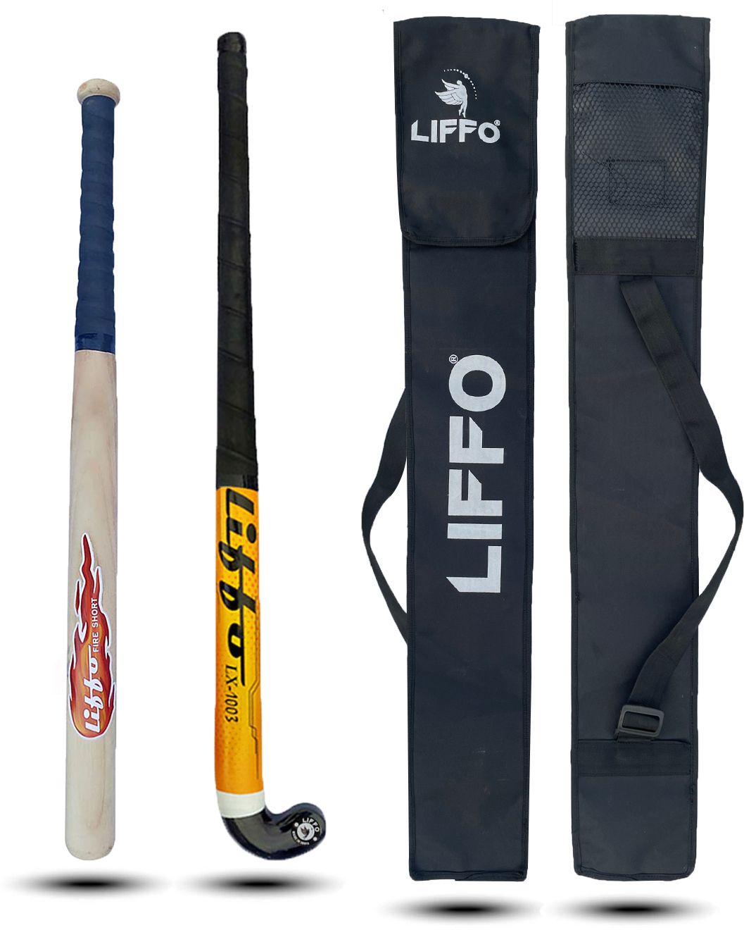 liffo Wooden Baseball bat Heavy Duty with Hockey Stick with Cover Willow Baseball Bat For 15+ Yrs-picture-13