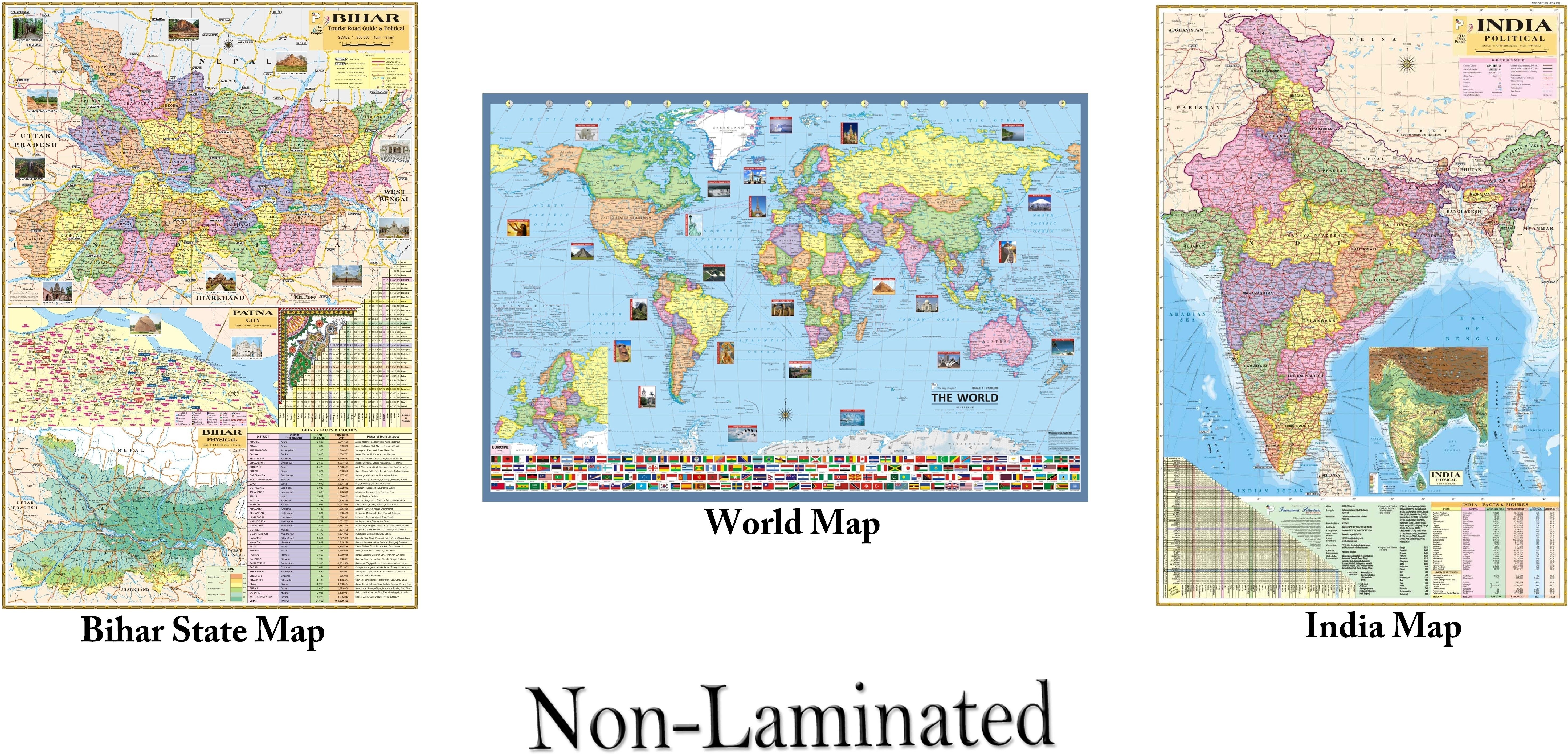 line2line (Set of 3 Map) Bihar Map, India Map and World Map. in English Language. Size : 40"x28" inch With Important Fact and Figure. Ideal Map For Student and Aspirant of UPSC, PCS, SSC, RAILWAY Exam and Other Competitive Exam. Paper Print-picture-41