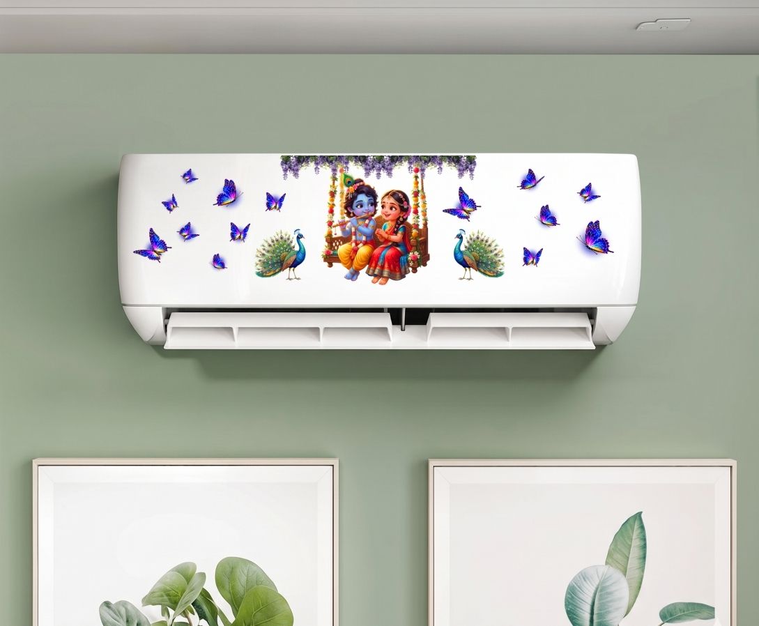 25 cm Radha Krishna on Jhoola with Peacocks and Butterflies Self Adhesive Sticker-image-24