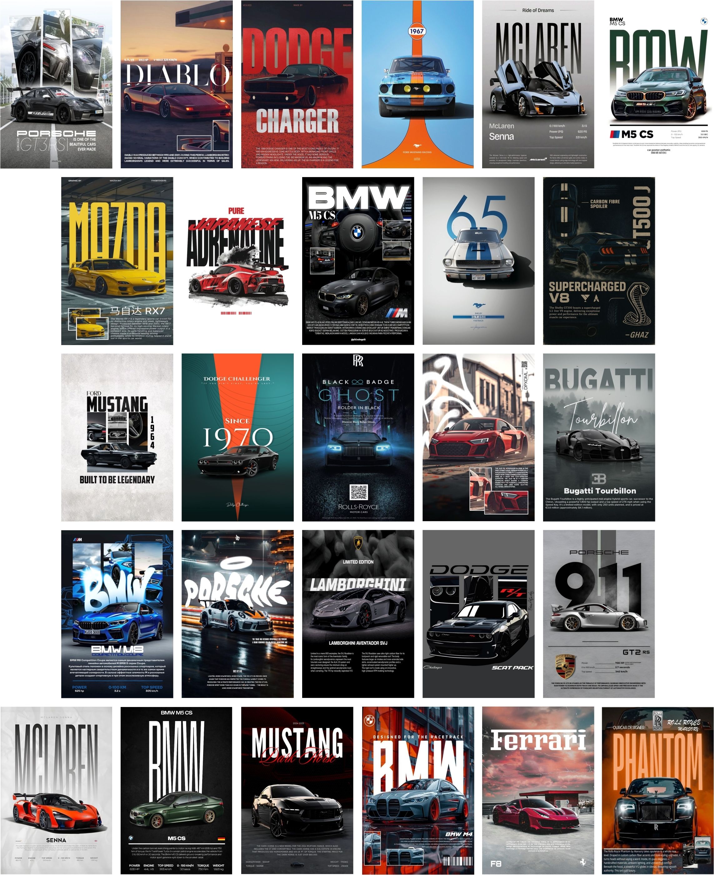 6 inch x 4 inch Premium Print Car Collage Poster | Poster For Wall Decoration Reusable Sticker