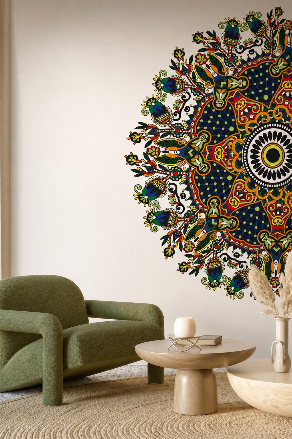 inkedify 110 cm Half Mandala Floral Boho Design Colorful Mandala Wall Decal Sticker Self Adhesive Sticker-picture-45