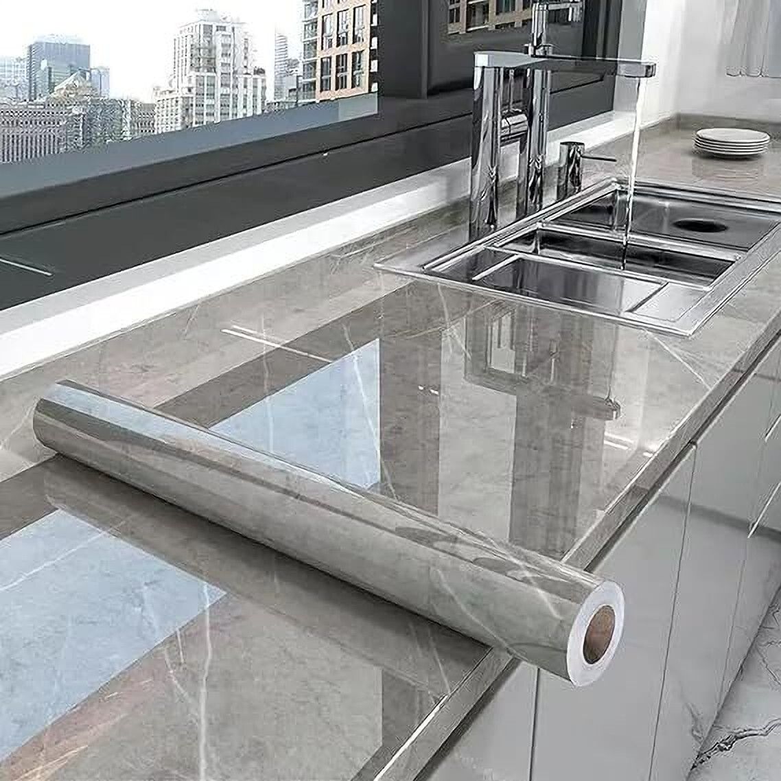 200 cm Grey Waterproof Decorative Marble Foil Kitchen Wall Desk Removable Peel & Stick Self Adhesive Sticker-image-19