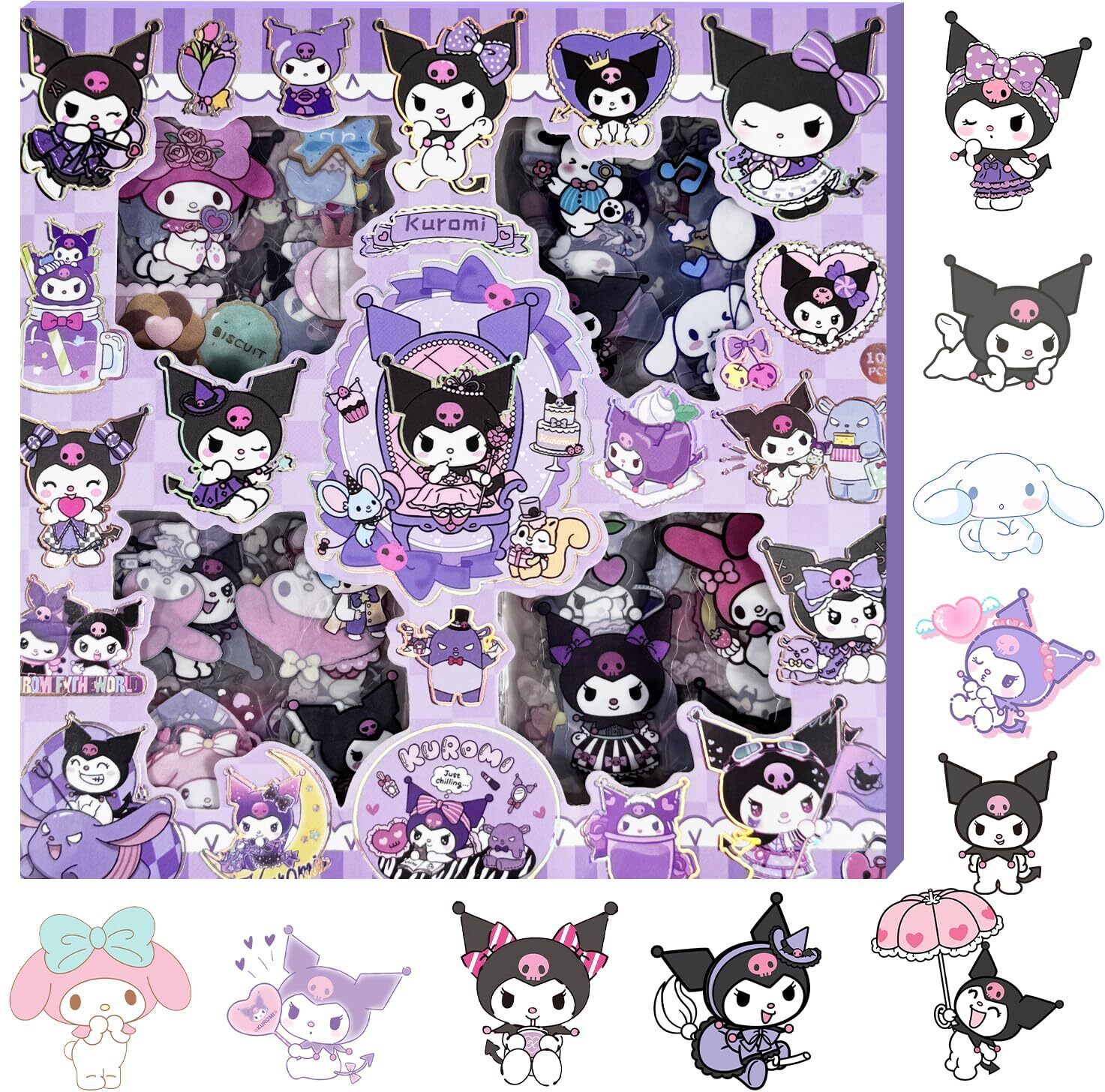 25 inch Cute Sanrio Kuromi 100pcs Waterproof Stickers for DIY & Journals (Random Design) Self Adhesive Sticker