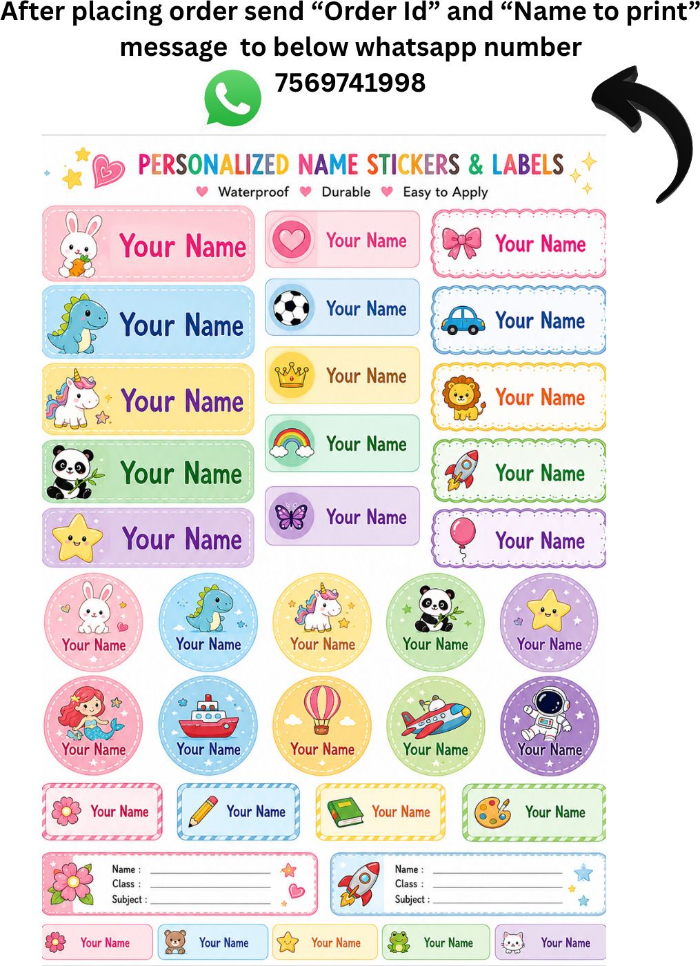 20 cm Personalized Name Stickers & Labels for School Bottles, Lunch & Stationery Self Adhesive Sticker-image-25