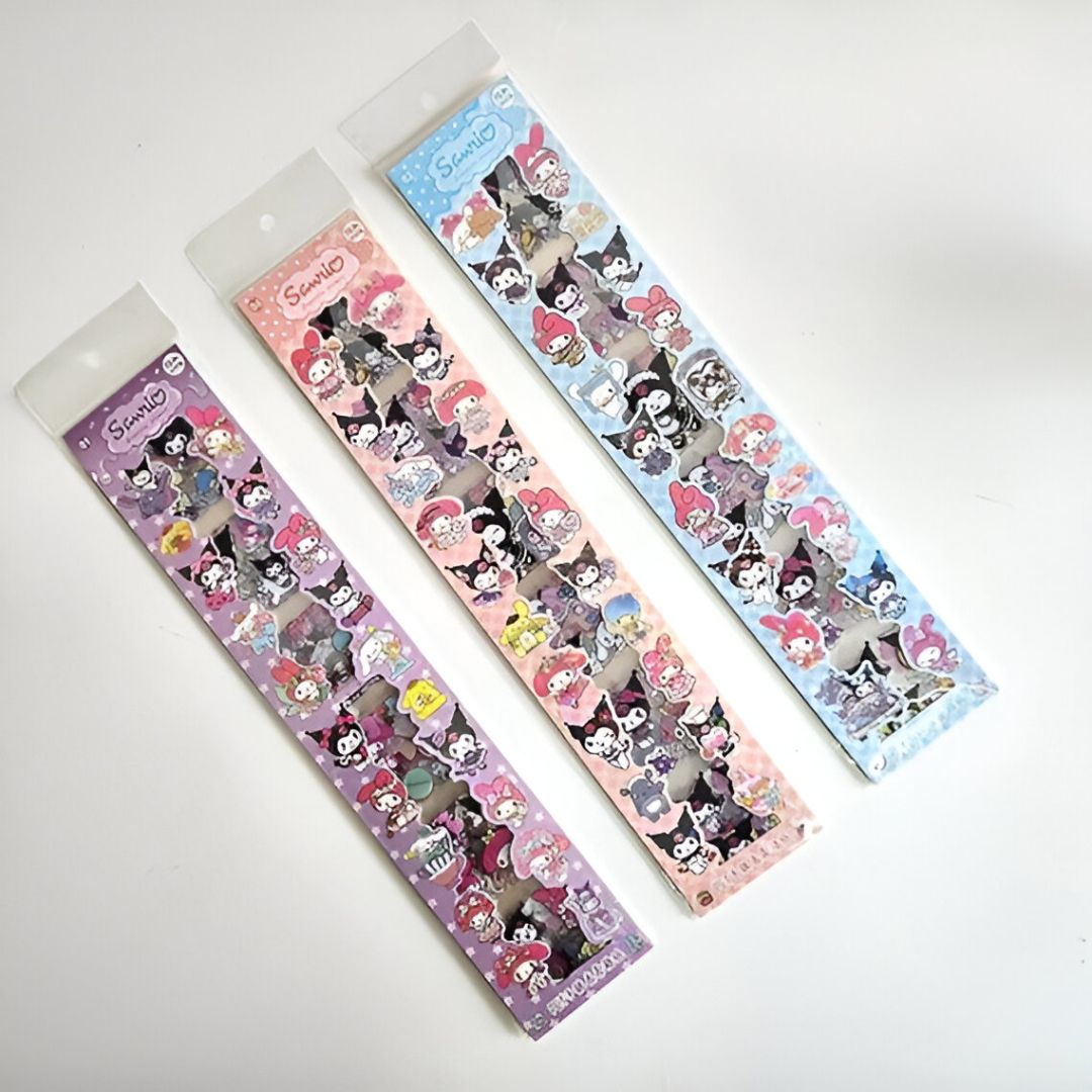 hs enterprise 15 cm Kawaii Kuromi Cartoon Stickers Pack – 20 Sheets, Waterproof, Random Color Self Adhesive Sticker-picture-1