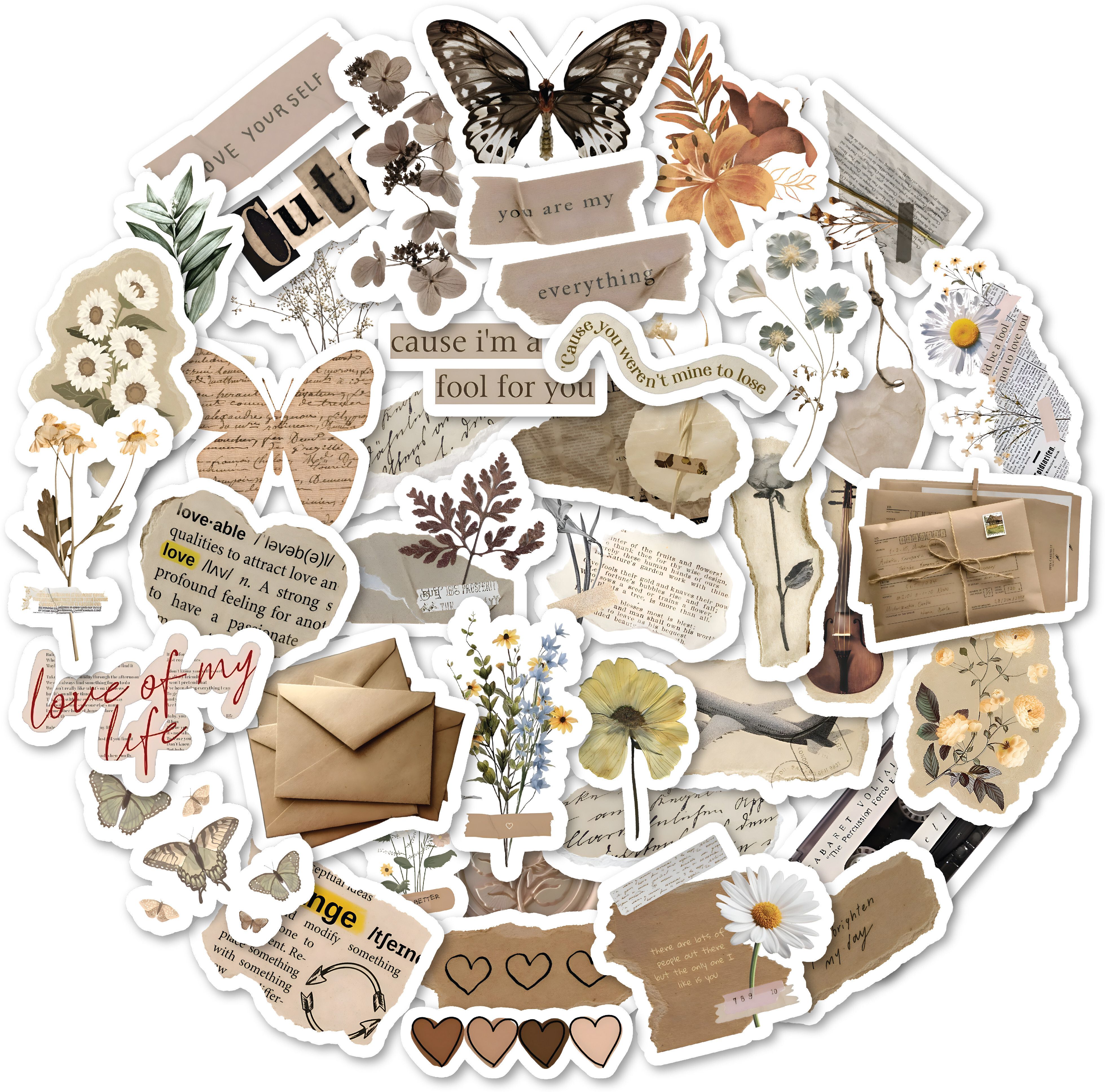 2.5 inch Mix Vintage Stickers, Aesthetic Paper Stickers for Scrapbook Journals Self Adhesive Sticker