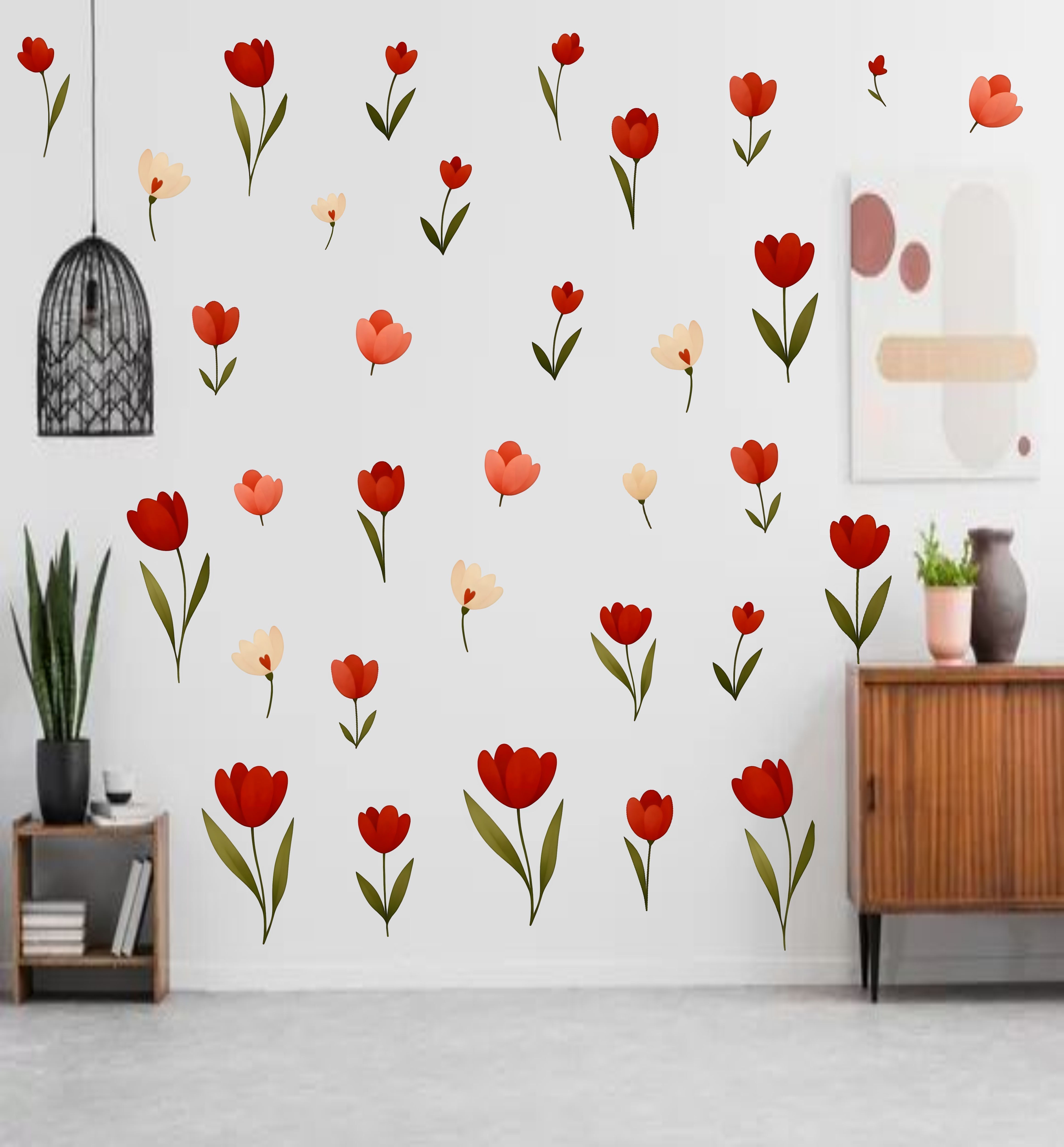 sam 48 cm Beautyfull Little Small Tulip Flowers Wall Sticker/ Self Adhesive Sticker-picture-3