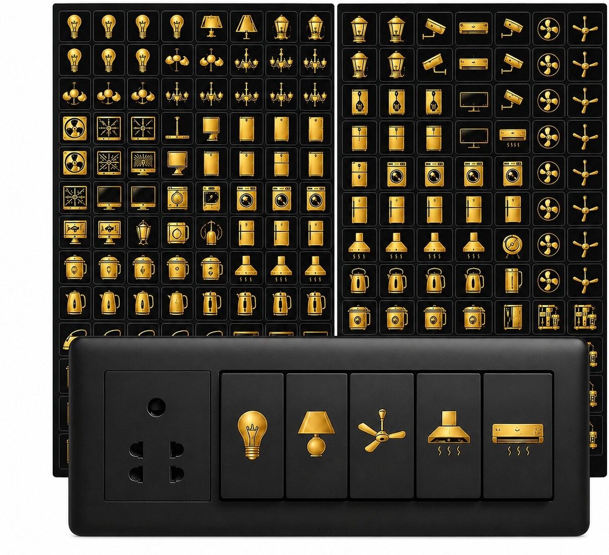 8.9 inch Gold Switch Board Sticker 300+ Icons Waterproof Matte Finish Label Sticker Self Adhesive Sticker-image-5