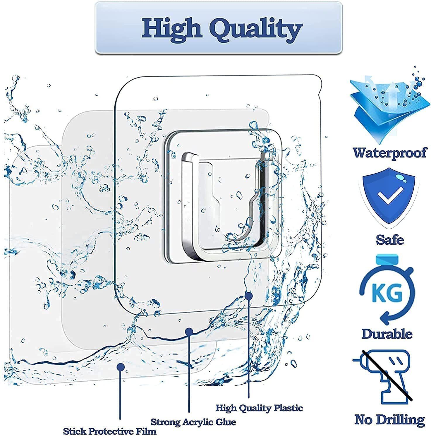 Pack of 10 Pairs Male Female Interlocking Sticker Hook for Hanging MFx10.662 Transparent, Clear Towel Holder-image-37