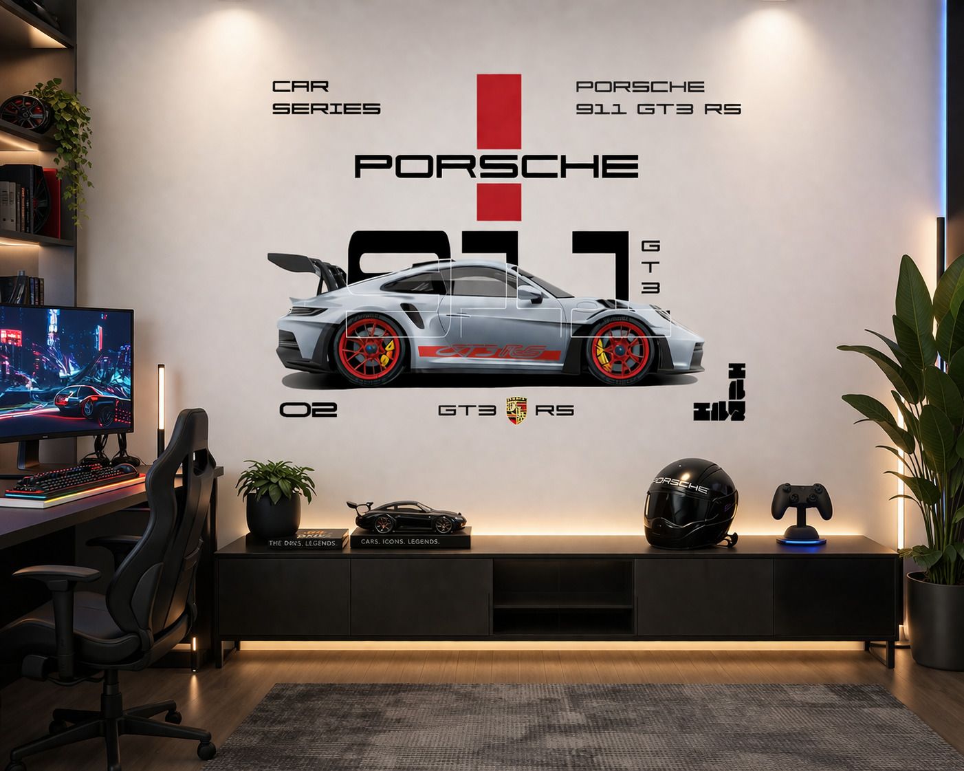 74 cm Sports Car Wall Sticker (GT3 RS) – Modern Racing Theme Wall Art Self Adhesive Sticker-image-14