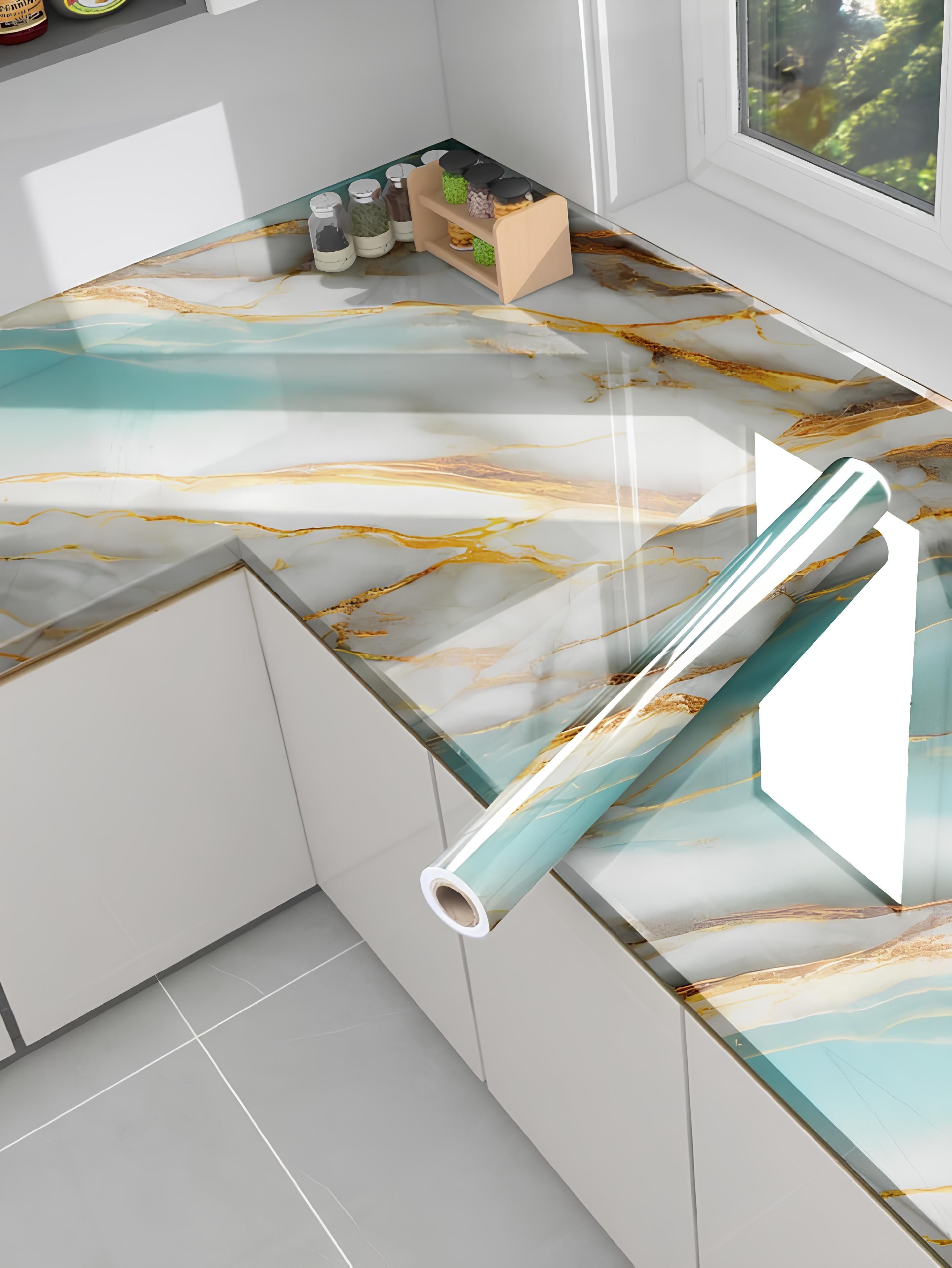200 cm Waterproof Wall Sticker For Kitchen & Home Decor – Glossy Marble Pattern Self Adhesive Sticker-image-28