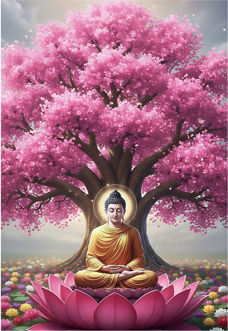 50 cm Buddha Under Blossom Tree Wall Sticker Self Adhesive Sticker-image-21