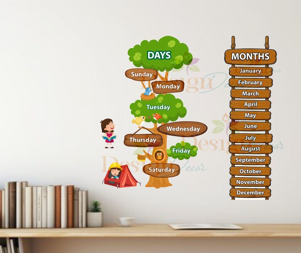 60 cm Educational Week Days and Months Wall Sticker, Chart for Kids, Classroom Self Adhesive Sticker-image-15
