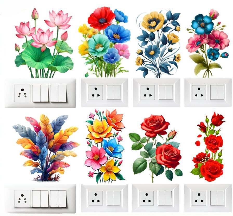 rsb hub 46 cm Beautiful Flower Wall Sticker pack of 8 Switch Board Sticker & Wall Sticker Self Adhesive Sticker-picture-27