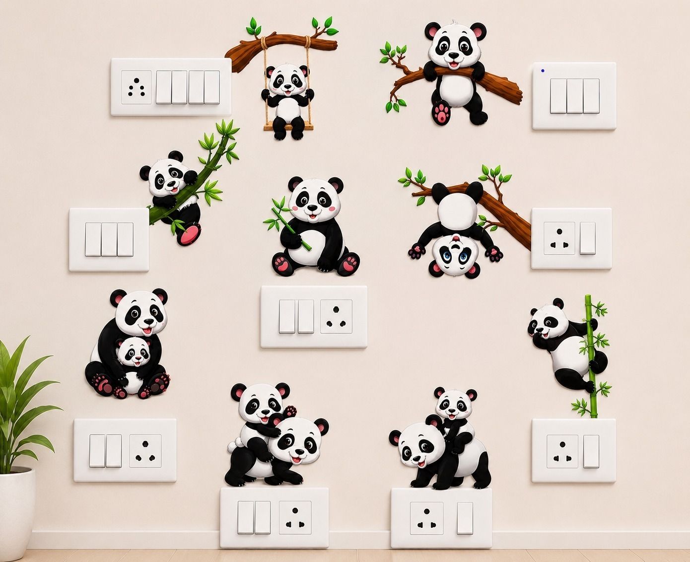 30 cm Cute Panda Switch Stickers for Home | Panda Switch Board Sticker Pack of 10 Self Adhesive Sticker-image-17