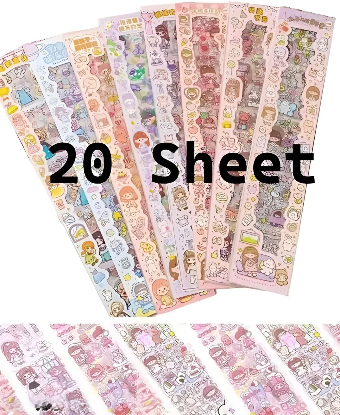 15 cm Cute Cartoon Kawaii Stickers – 20 PET Sheets, Japanese Girl Set, Random Design Self Adhesive Sticker