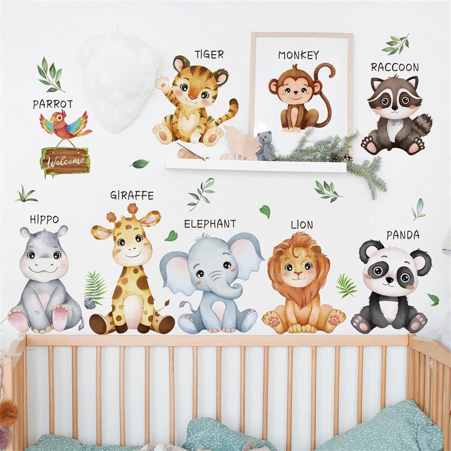 97 cm Kids Jungle Animal Nursery Room Decor Cute Animal Designs Wall Stickers Self Adhesive Sticker-image-10