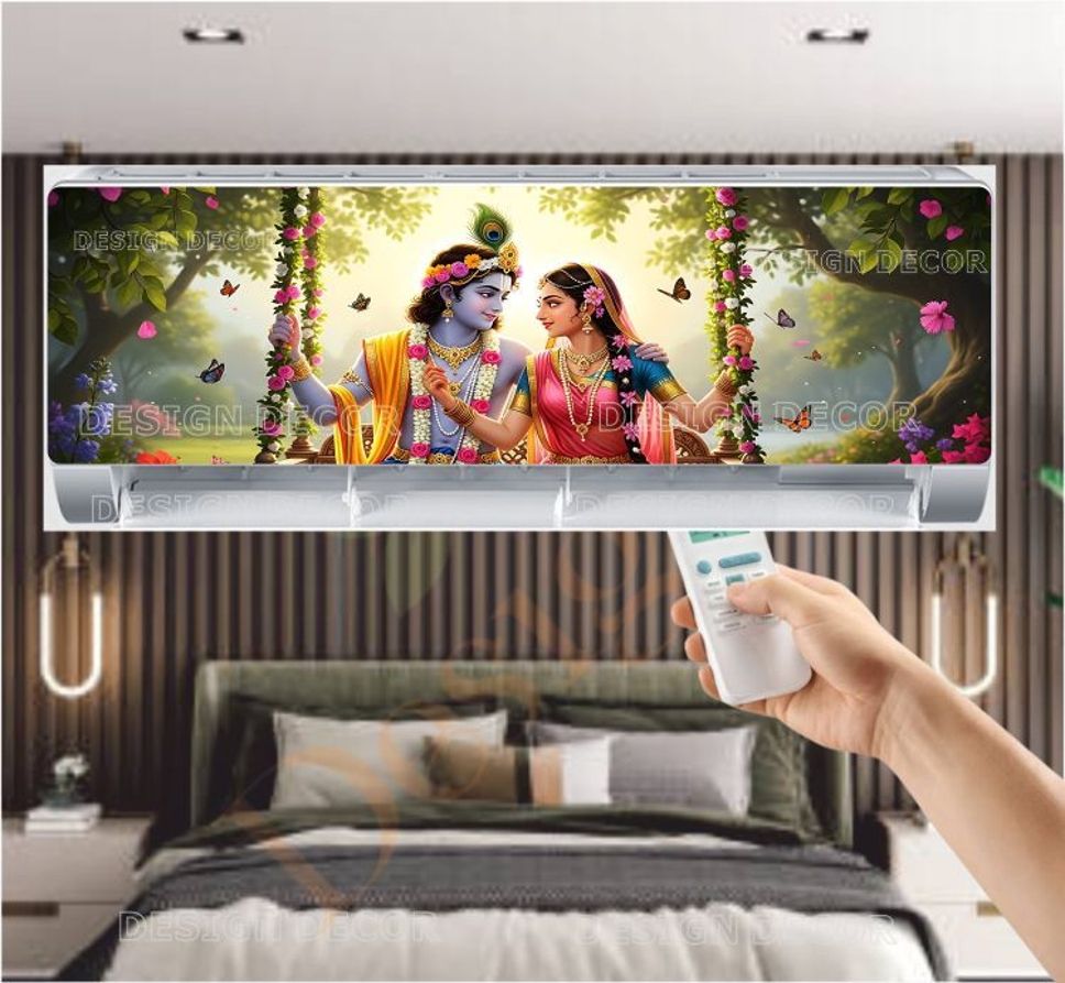 96 cm Radha Krishna AC Sticker for Split AC Panel Wallpaper & Waterproof Vinyl Self Adhesive Sticker-image-1