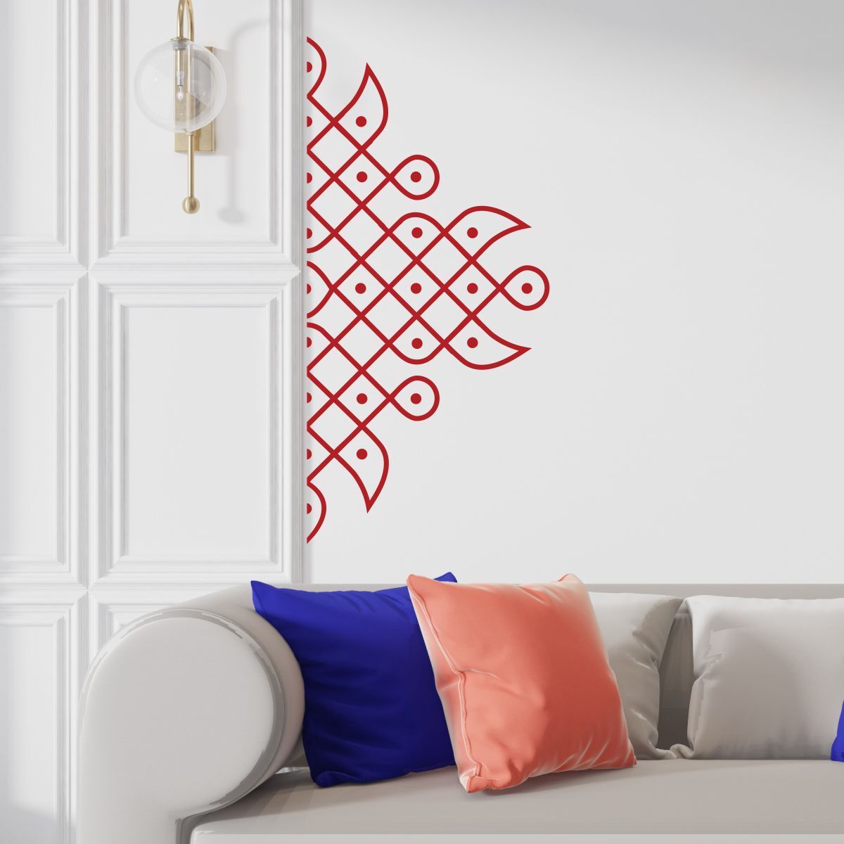 60 cm Traditional Kolam Wall Sticker|Red Rangoli for Living Room & Entrance Décor Self Adhesive Sticker-image-2