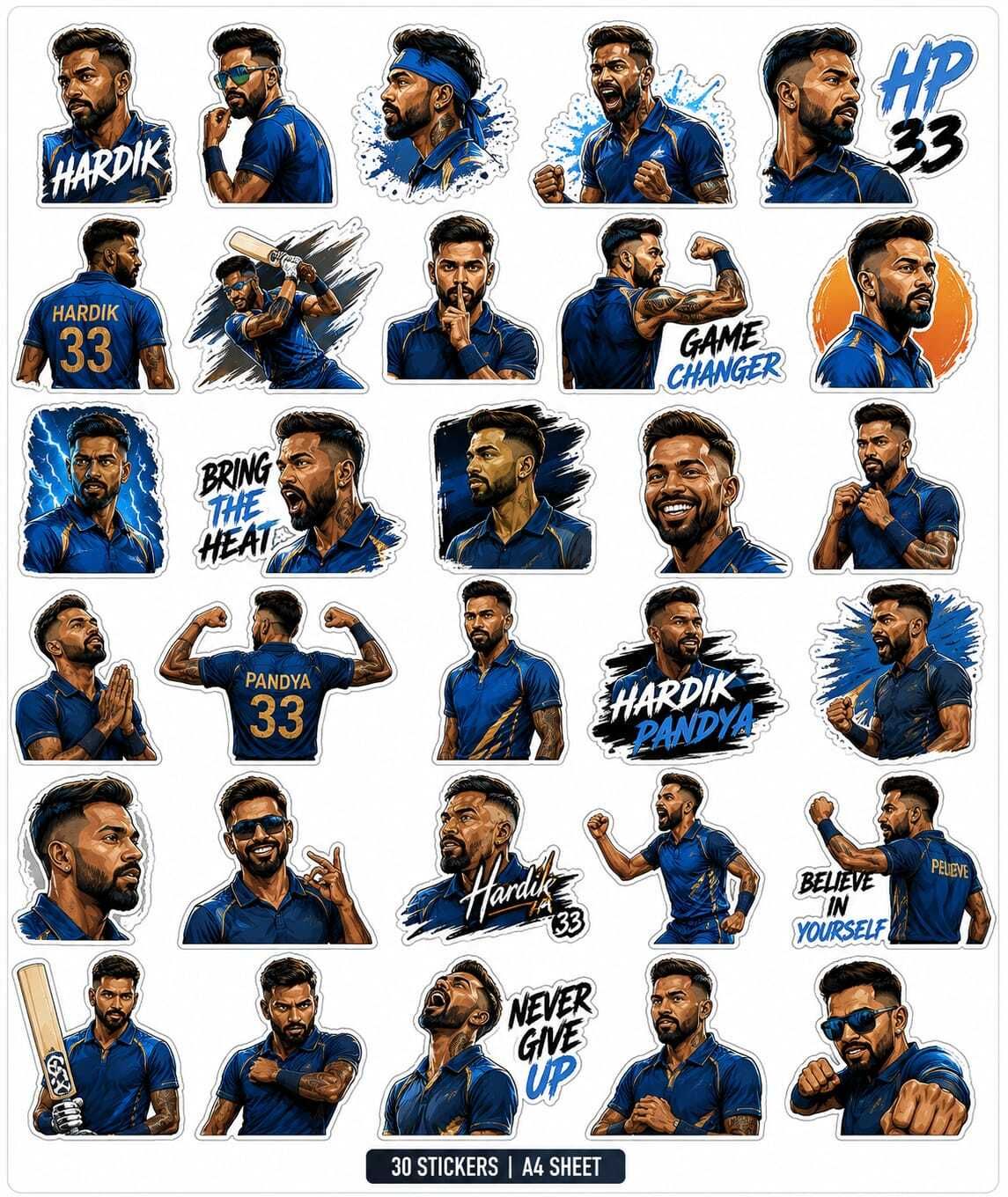 11.7 inch Hardik Pandya stickers Removable Sticker-image-12