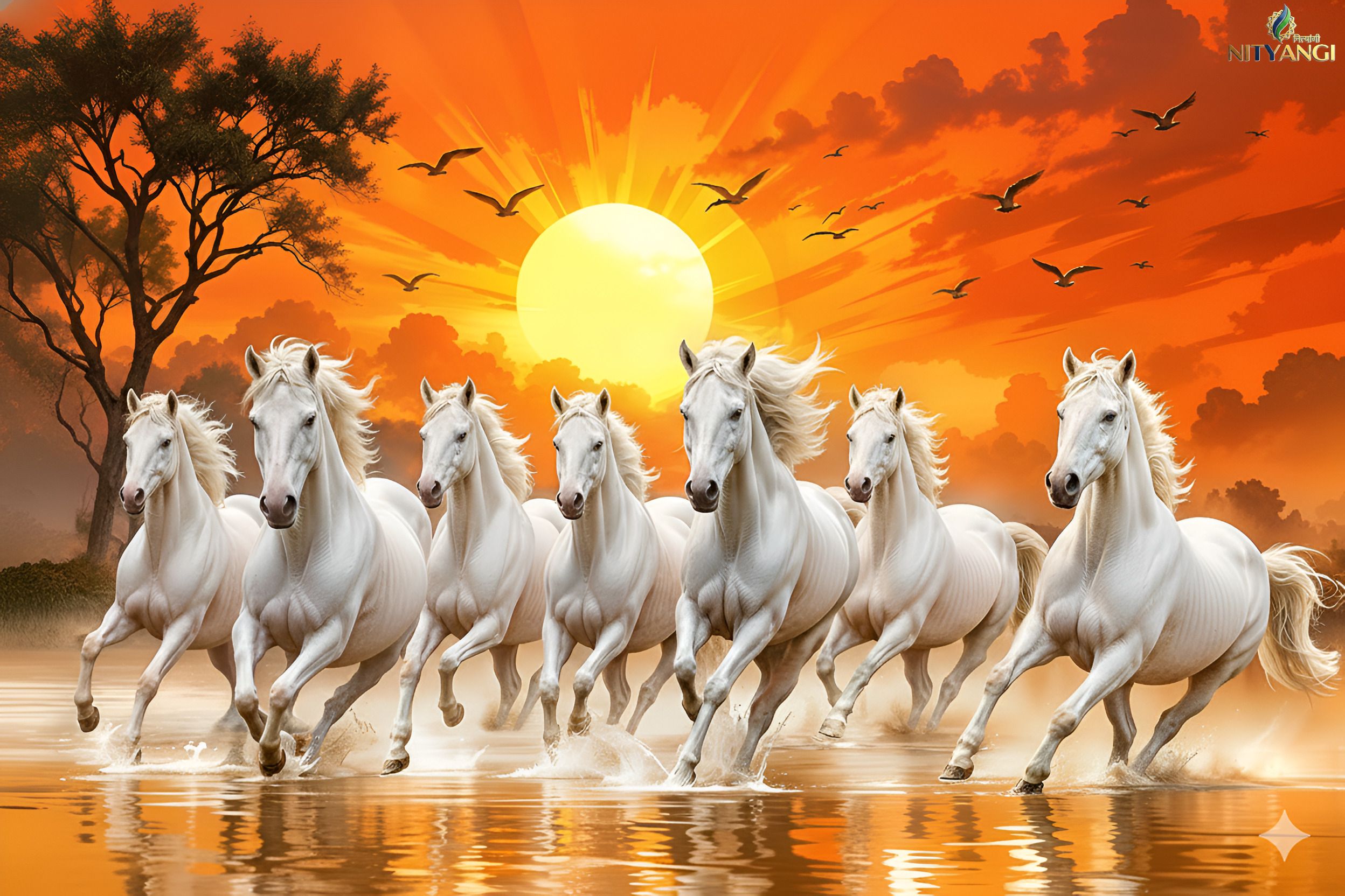 45 cm 7 Running Horses for Lucky Vastu 45cmX30cm Paper Print (Without Frame) Self Adhesive Sticker-image-36