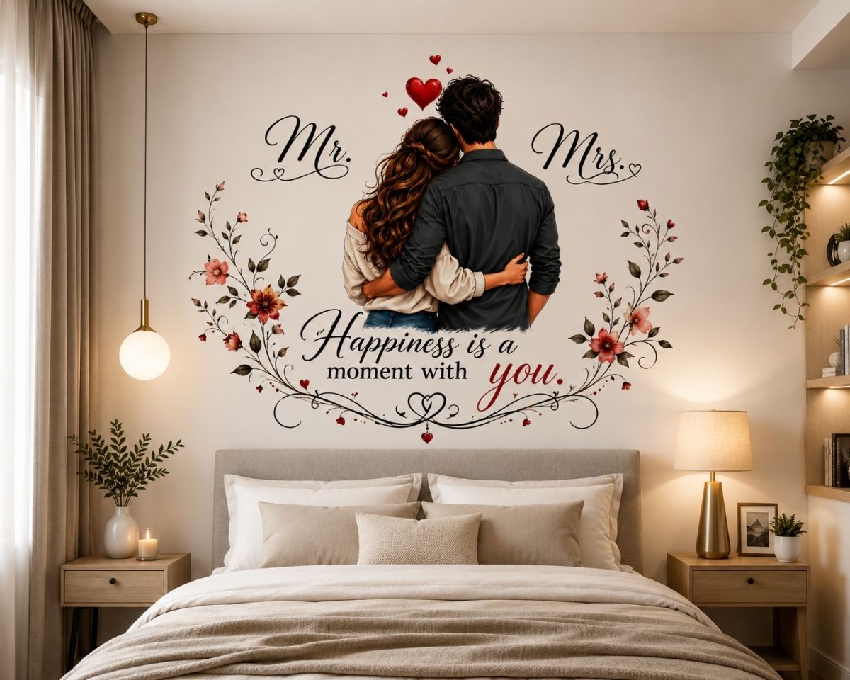 24 inch Romantic Couple Wall Sticker for Bedroom | Mr & Mrs Love Quote Wall Decal Self Adhesive Sticker-image-6