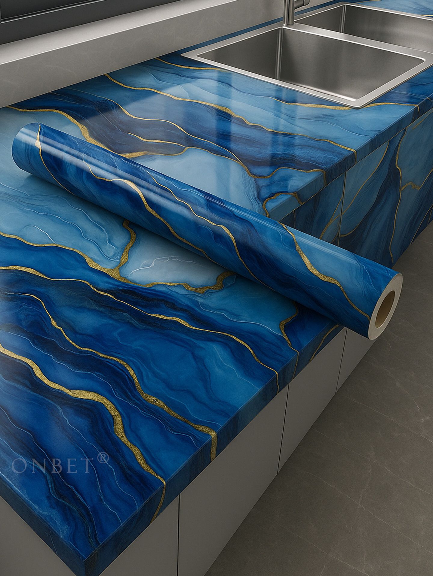 onbet 200 cm Self Adhesive Glossy Marble Foil Waterproof Sticker For Kitchen And Home Self Adhesive Sticker-picture-4