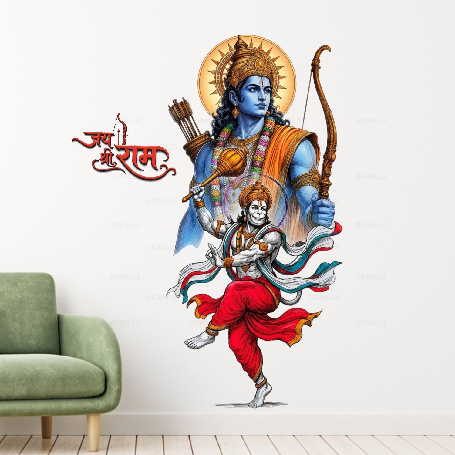 58 cm lord Ram ji Hanuman Wall Sticker Big Size Wall Home Decoration Wall Decal Self Adhesive Sticker-image-2