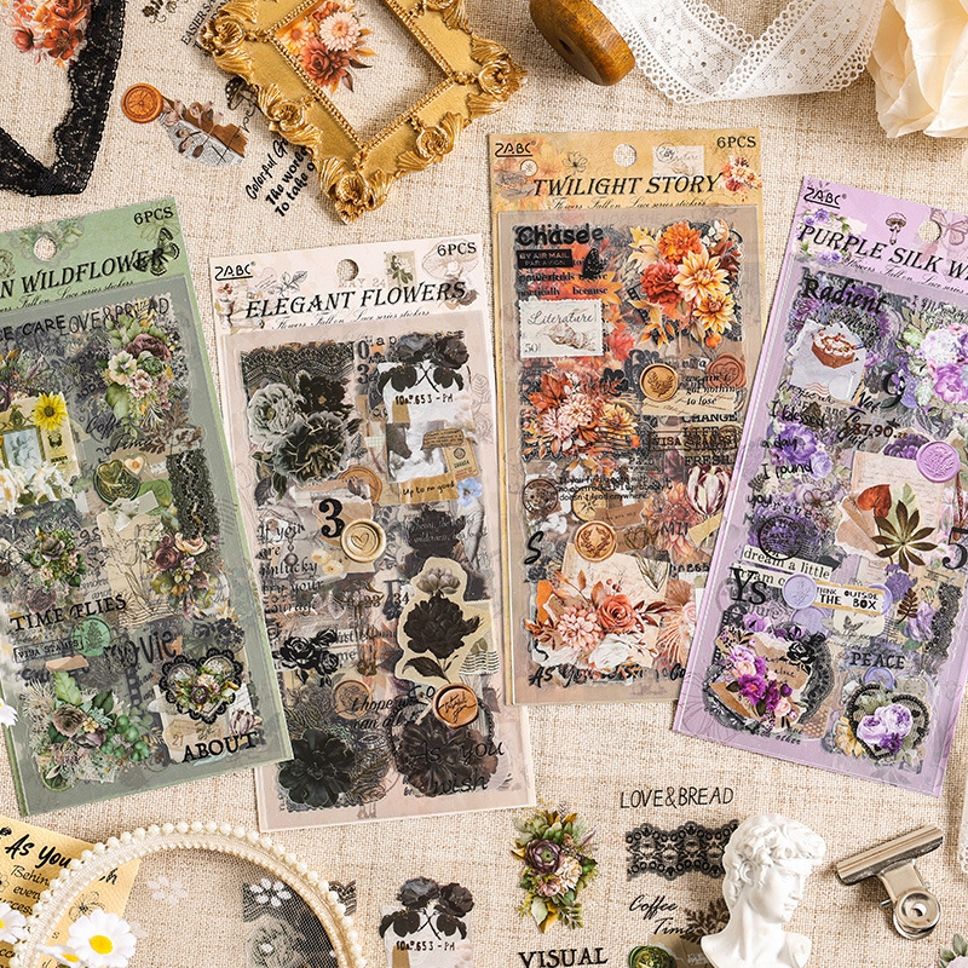 4 cm Vintage Flower Falling PET Sticker Creative DIY Stationery, Stickers-6 Sheet Removable Sticker