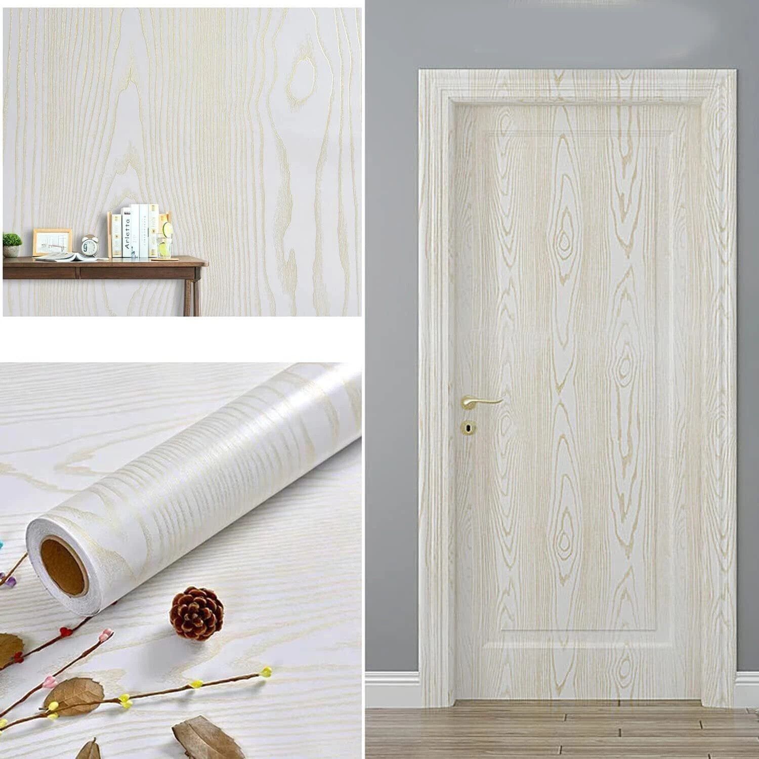 300 cm White Gold Wooden 45x300 CM for wall Sticker,kitchen,furniture, Self Adhesive Sticker-image-35