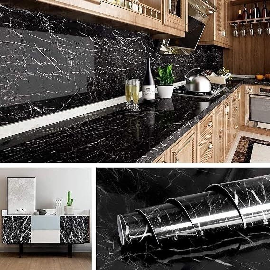 jigshtial 200 cm Waterproof Black marble wallpaper (60x200cm) Self Adhesive Sticker-picture-3